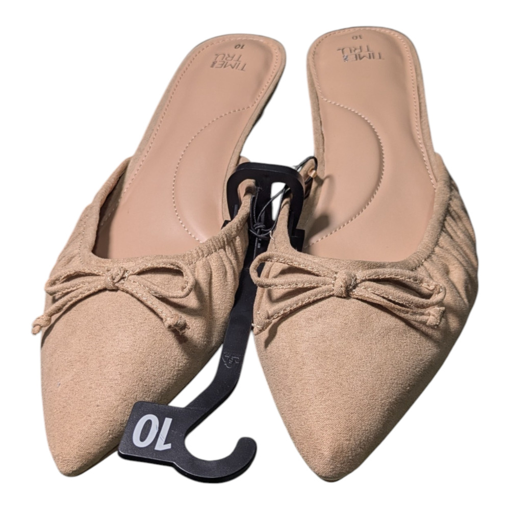 Time And Tru - Tan Beige Pointed - Toe-Faux Suede Kitten Heel With Bows Size 10